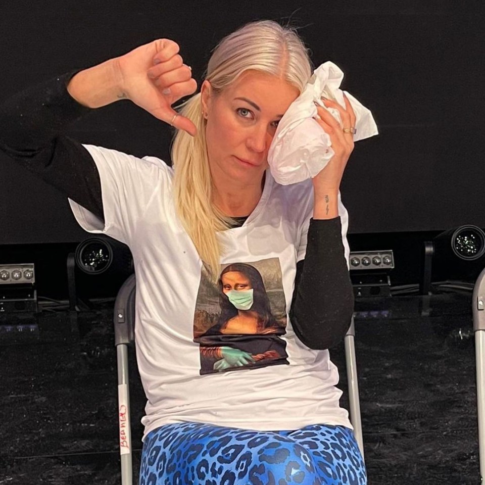 Denise Van Outen slipped during training and injured her shoulder