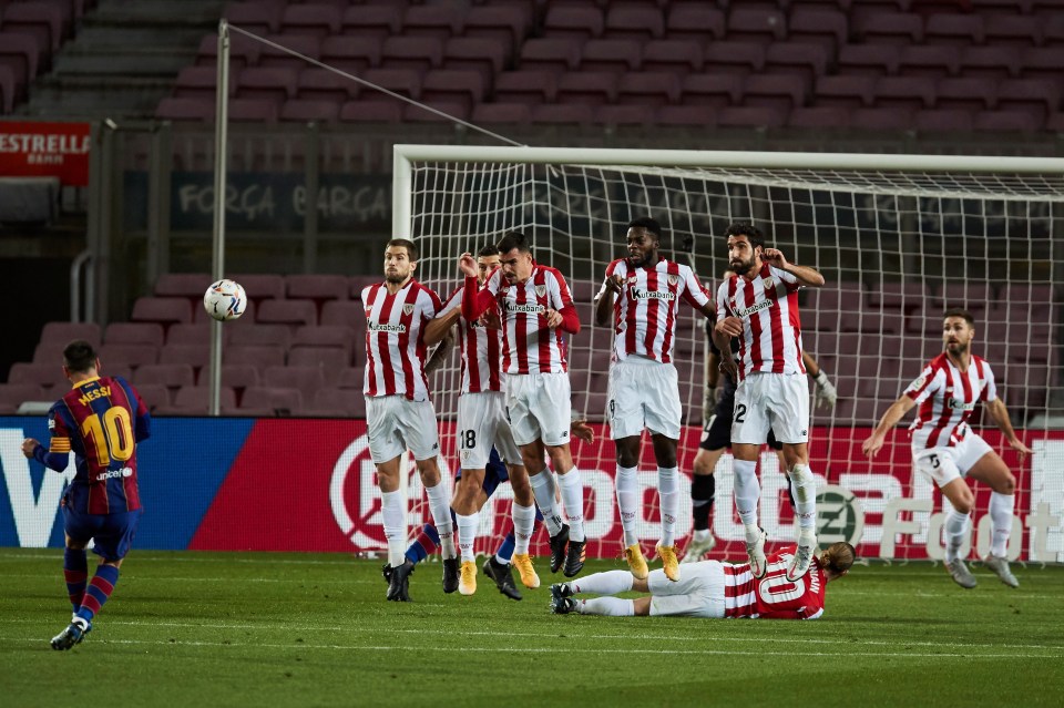 Messi scored a stunning free-kick as Barcelona beat Athletic Bilbao on Sunday