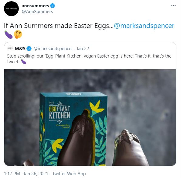 Ann Summers made a joke about the Easter egg on Twitter