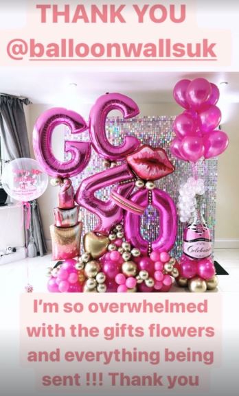 Gemma was sent a sparkly balloon wall for her special day from ex James Argent