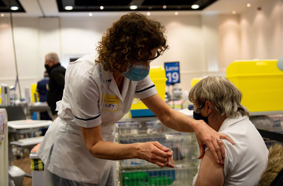 A woman receiving a vaccination this week at Villa Park, in Birmingham