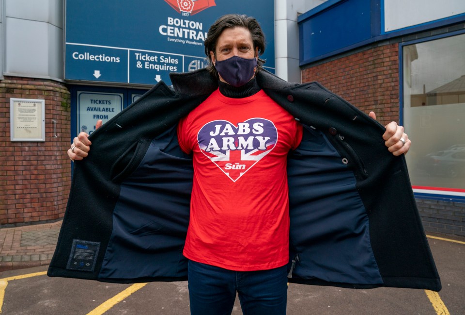 Vernon Kay volunteers at a vaccination centre at Bolton Stadium