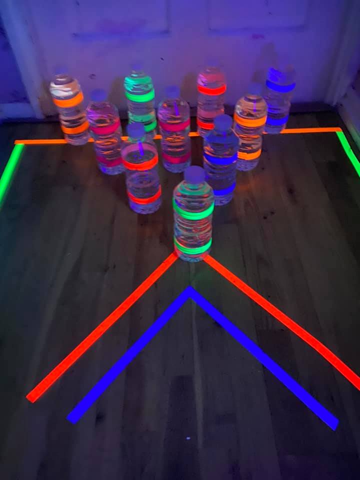 Creative mum Rachael Harrison shared how she has made a glow-in-the-dark bowling alley in her hallway for her kids