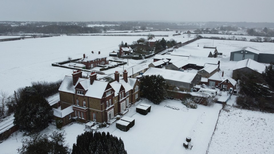 The farming hamlet of Mowden in Essex stops work due to the snow from Storm Darcy