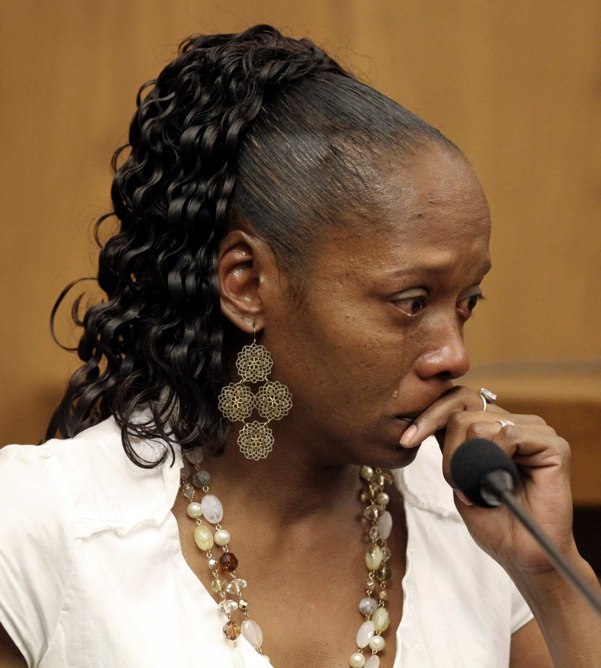 Lori Frazier, niece of Cleveland Mayor Frnak Jackson, tears up as she testifies in the trial of Anthony Sowell