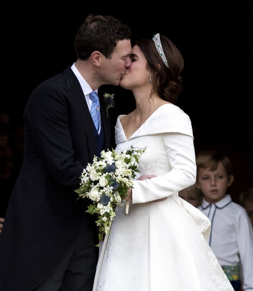 Princess Eugenie and her new husband Jack Brooksbank outside St George's Chapel in Windsor Castle following their wedding