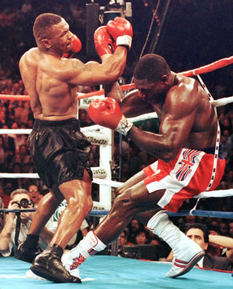 Mike Tyson pictured during his 1989 win against Frank Bruno