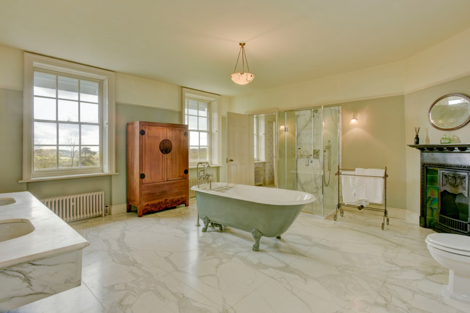 A roomy bathroom in the beautifully restored home