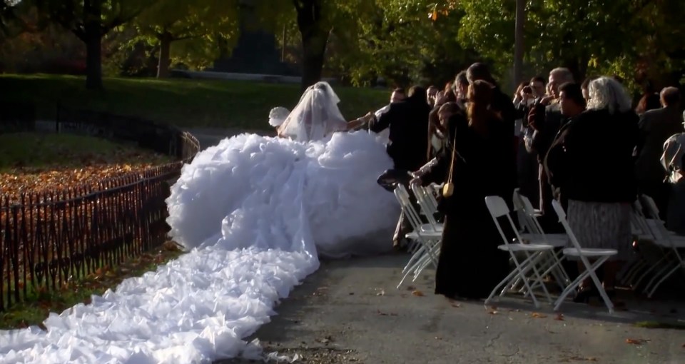 She was just about able to struggle up the aisle