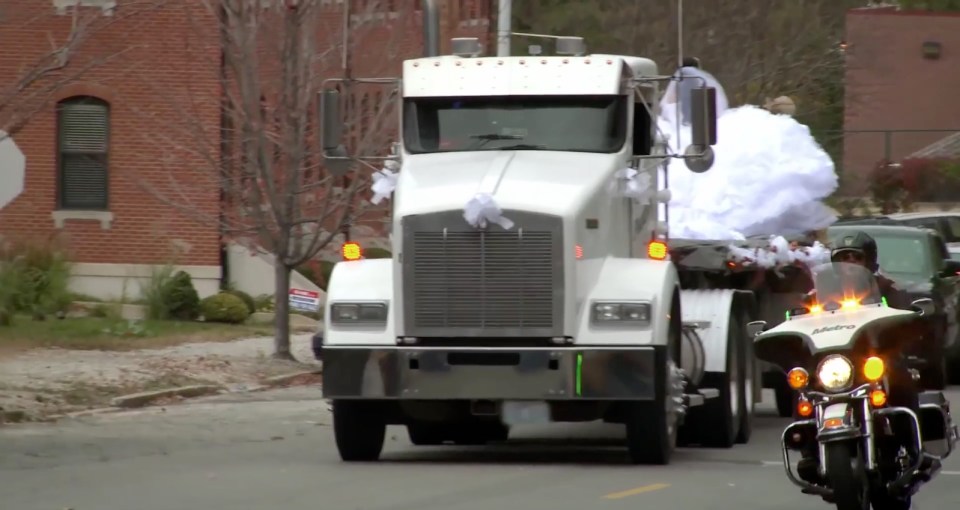 The lorry was accompanied by a convoy of motorbikes