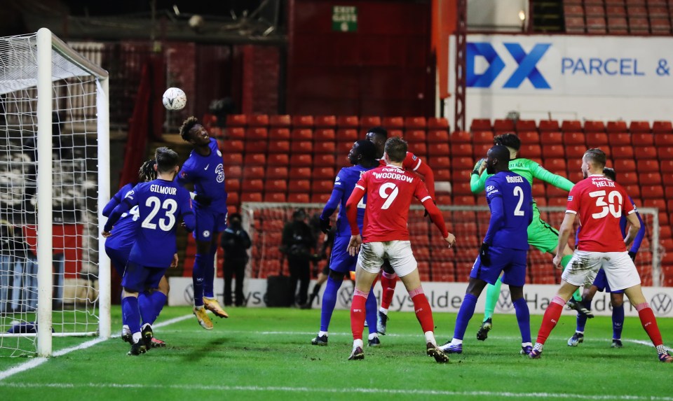 Tammy Abraham headed the ball over the bar with goalkeeper Kepa stranded