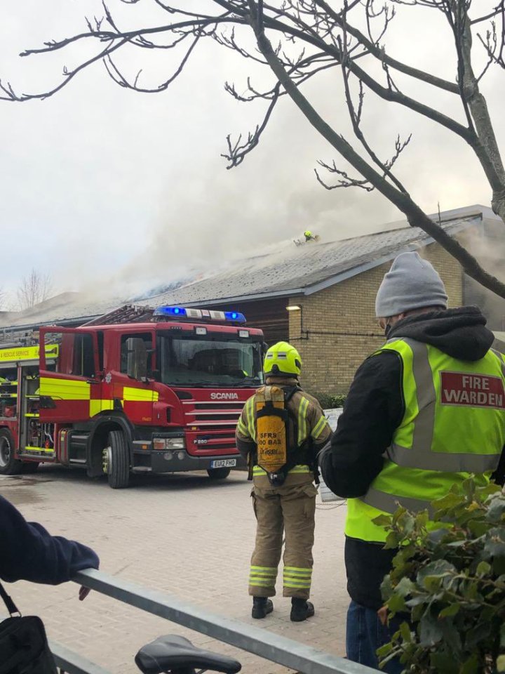 The blaze broke out at a Covid vaccination centre in Surrey