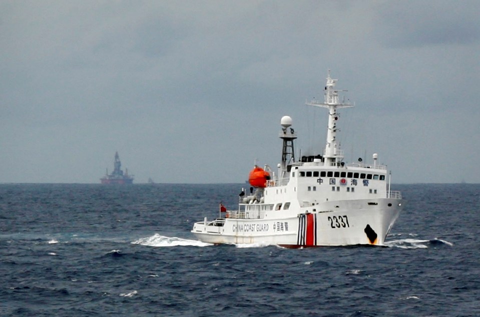 One of two Chinese Coast Guard vessels that sailed into Japanese waters yesterday