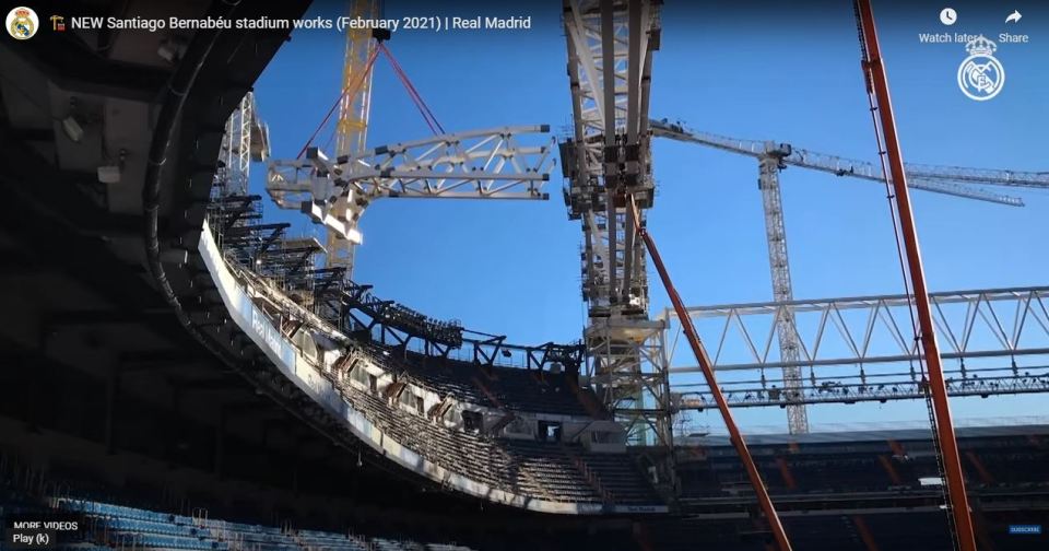 The first signs of the new roof are emerging alongside 80-metre-high cranes