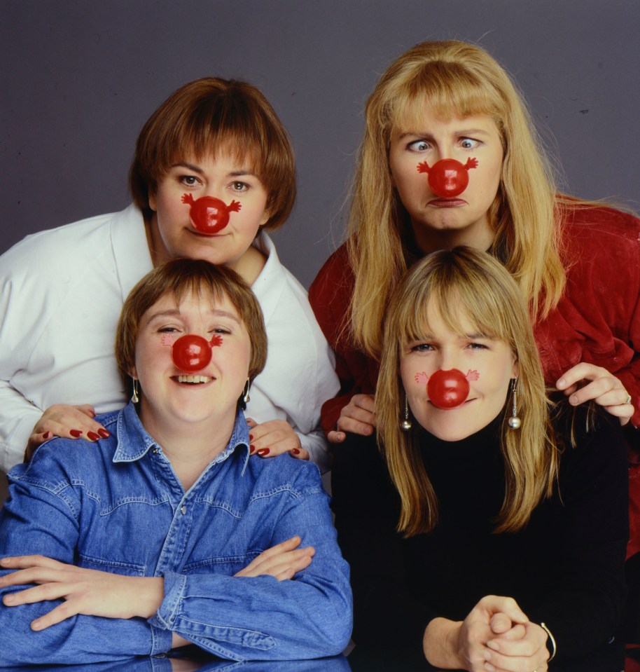 The childhood friends with French and Saunders on Comic Relief night in 1991