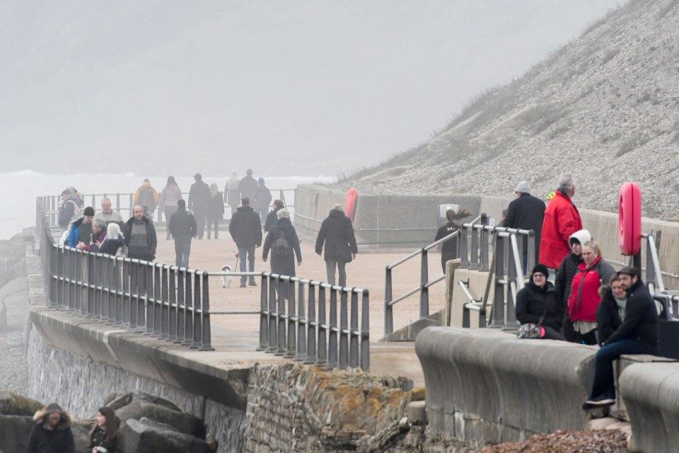 The seafront at West Bay in Dorset was busy yesterday