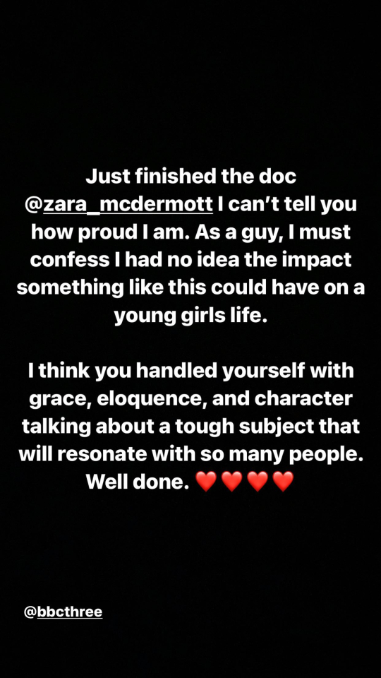 Sam proudly spoke out about the doc on his Instagram Story