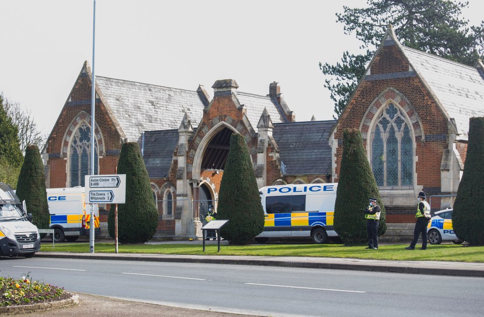 Police vans at the Catholic church earlier today