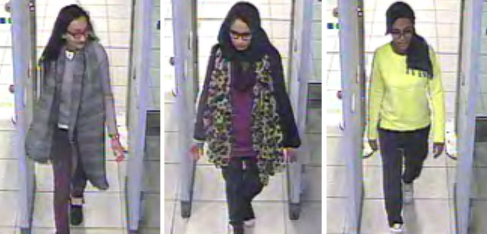 Haunting CCTV of, from left, teens Kadiza Sultana, Shamima Begum and Amira Abase going through security at Gatwick Airport to join Isis