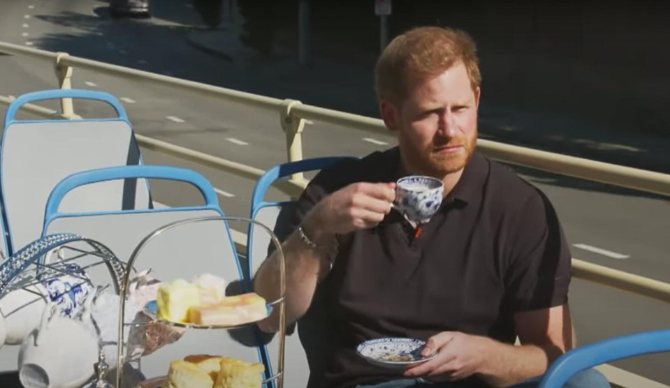 Corden served Harry tea during the bus stop tour of LA