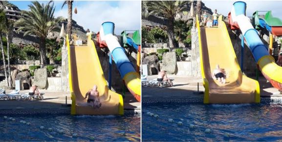 The family were seen enjoying the waterslide