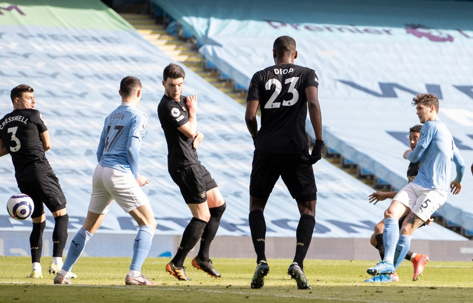 Stones thundered home Riyad Mahrez's cross on 68 minutes