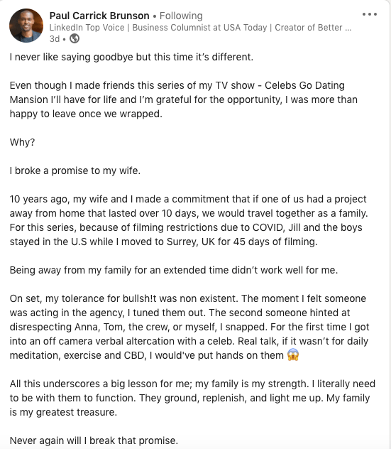 Paul shared a statement on LinkedIn talking about the turbulent series