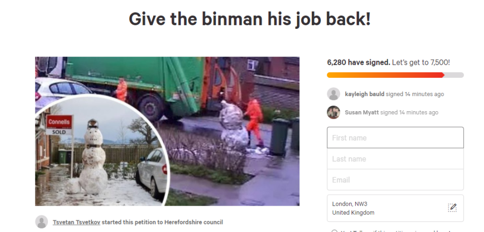 The binman was sacked after kung-fu kicking the snowman