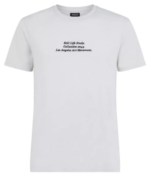 This t-shirt features the words "still life study"