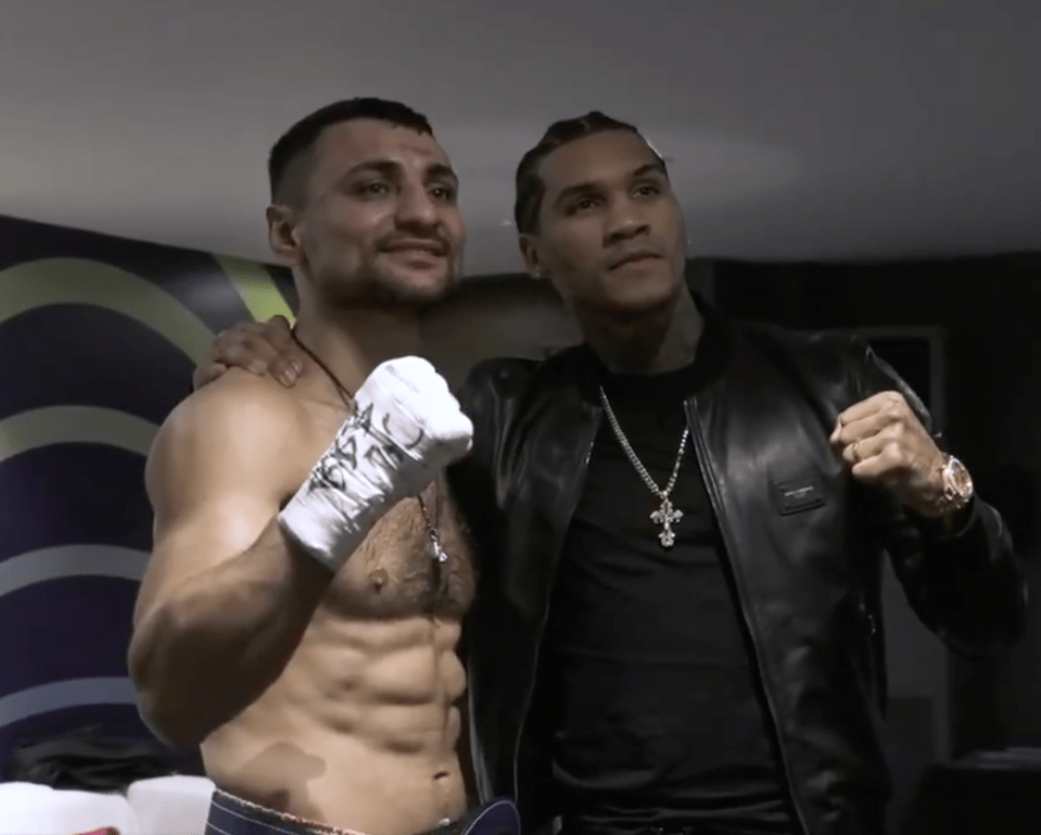 David Avanesyan and Conor Benn pose for photos after their chat