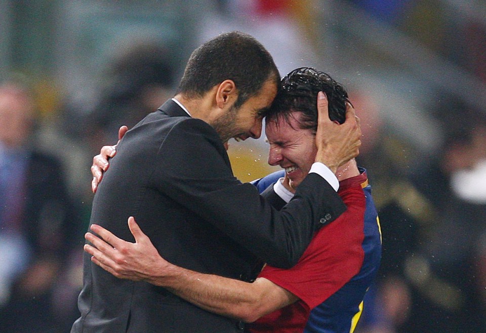 Pep Guardiola and Lionel Messi during their time at Barcelona