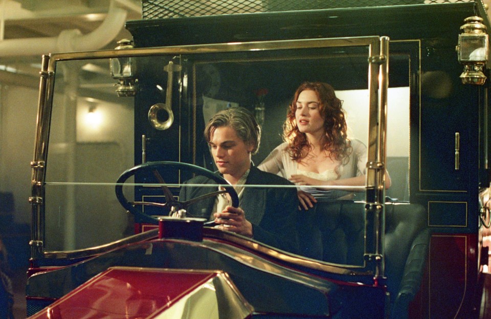 Kate Winslet and Leonardo DiCaprio in Titanic - their characters have sex in the back of this vintage car on the ship