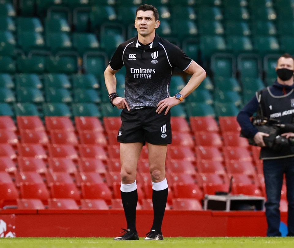 Referee Pascal Gauzere was in the thick of the action throughout the game