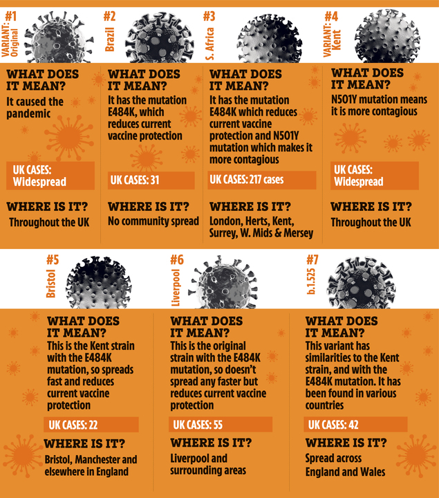 Covid variants in the UK. Includes confirmed and probable cases