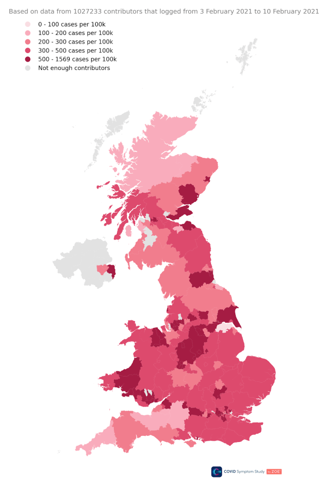 The map above shows where in the country is most infected with the areas shaded in dark pink having the highest levels of infections