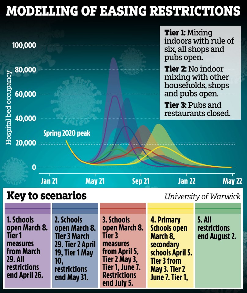 Models by Sage scientists predict deaths and hospital admissions following the easing of lockdown at different rates