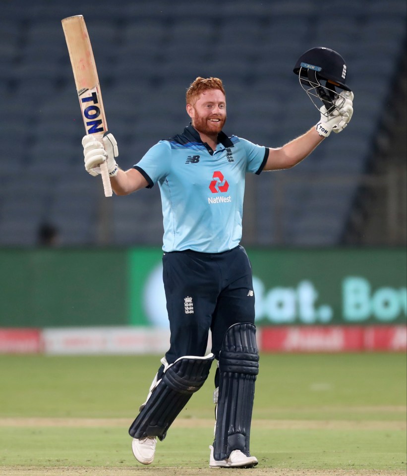 England opener Jonny Bairstow celebrates passing three figures on his way to 124