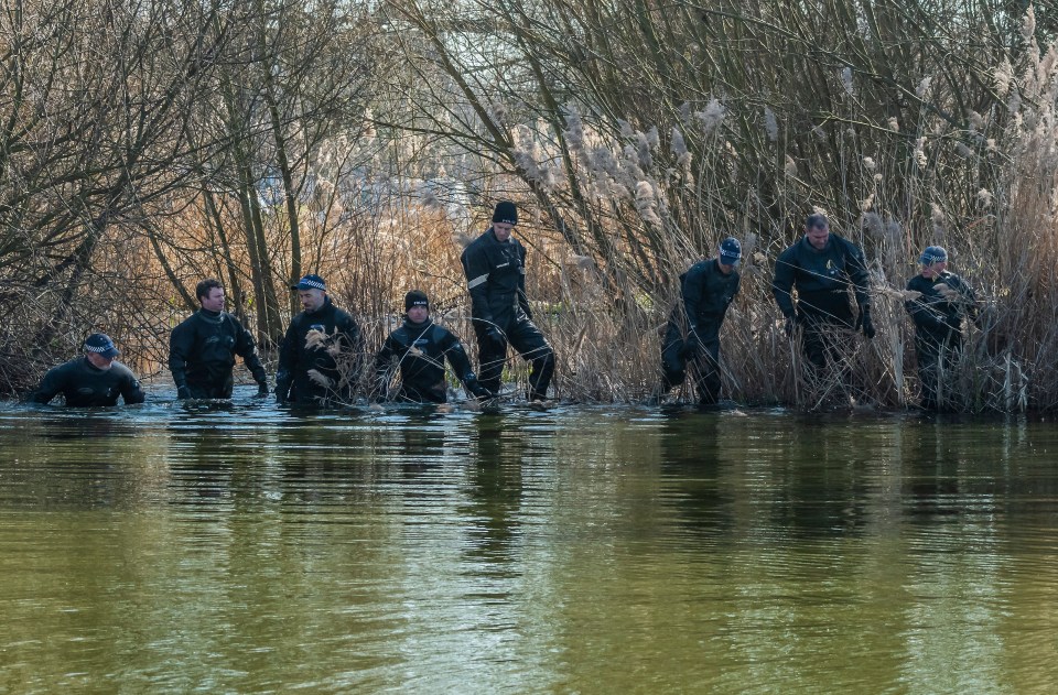 Police searching the Mount Pond in Clapham Common