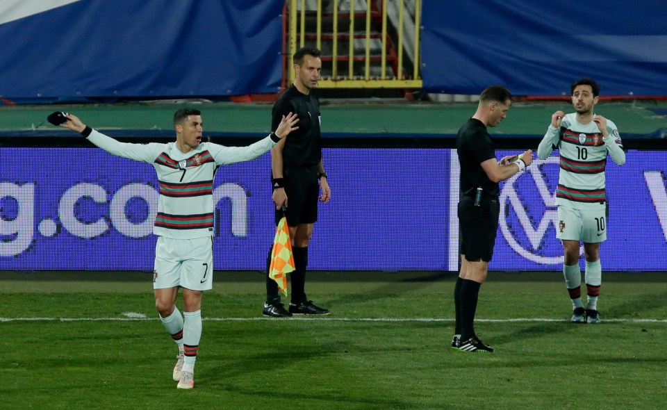 Ronaldo was booked for berating the assistant referee who failed to flag for the goal