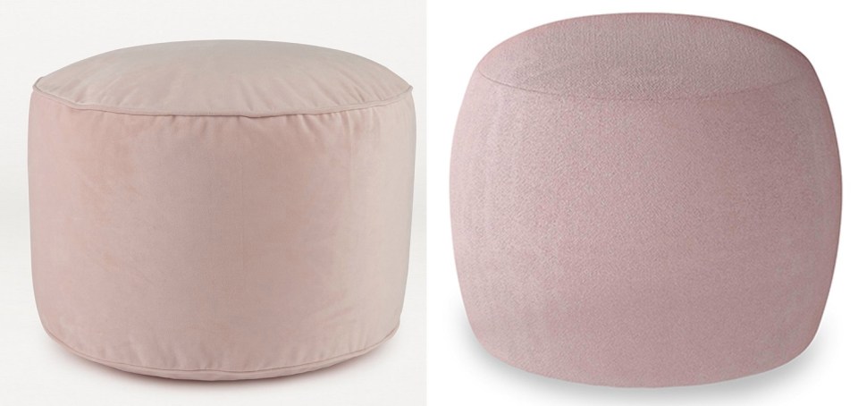 Millennial pink is still going strong, with Asda's footstool, left, costing just £30 compared to £295