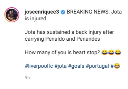 Jose Enrique made the cheeky comment on Instagram