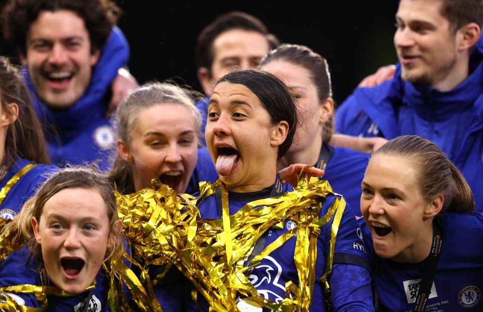 hat-trick hero Sam Kerr and her team-mates enjoyed wild celebrations after the final whistle