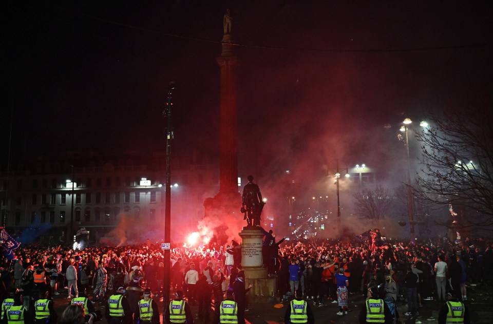 Flares have been set off amid raucous title celebrations