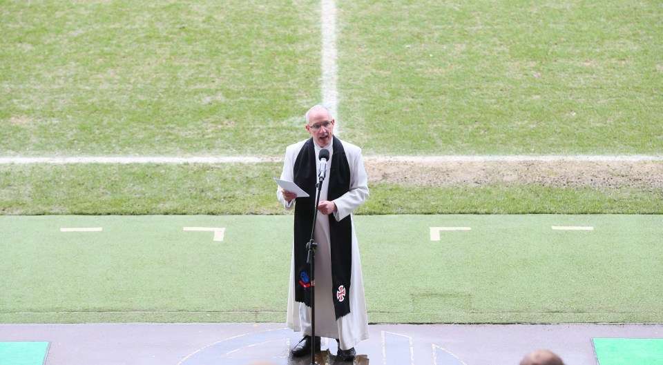 Bolton club chaplain Phil Mason conducting the 70th anniversary service five years ago