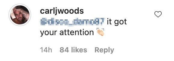 Carl addressed the troll's comment on Instagram