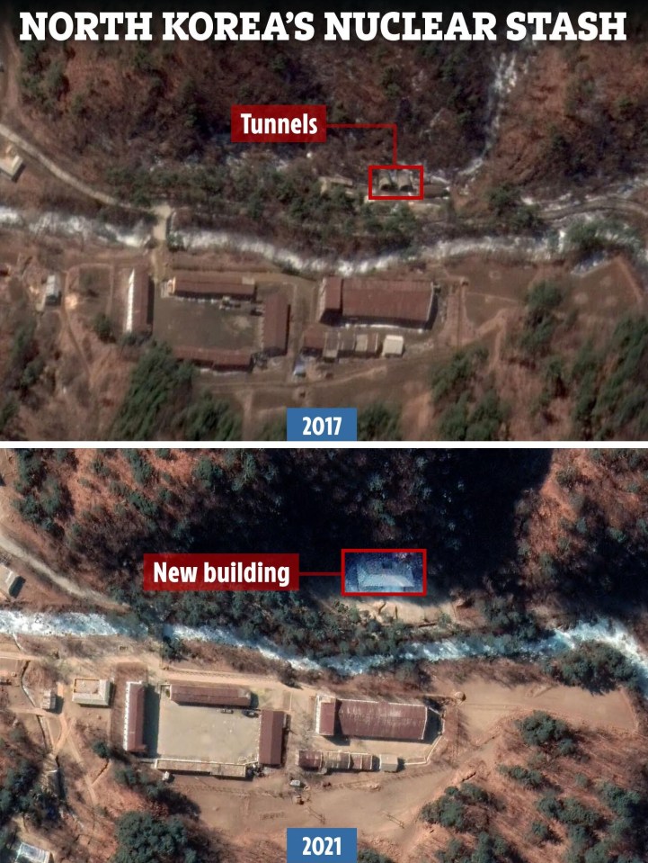 Pictures of the site show that Kim has erected a new building around the tunnels leading to his underground nuclear base