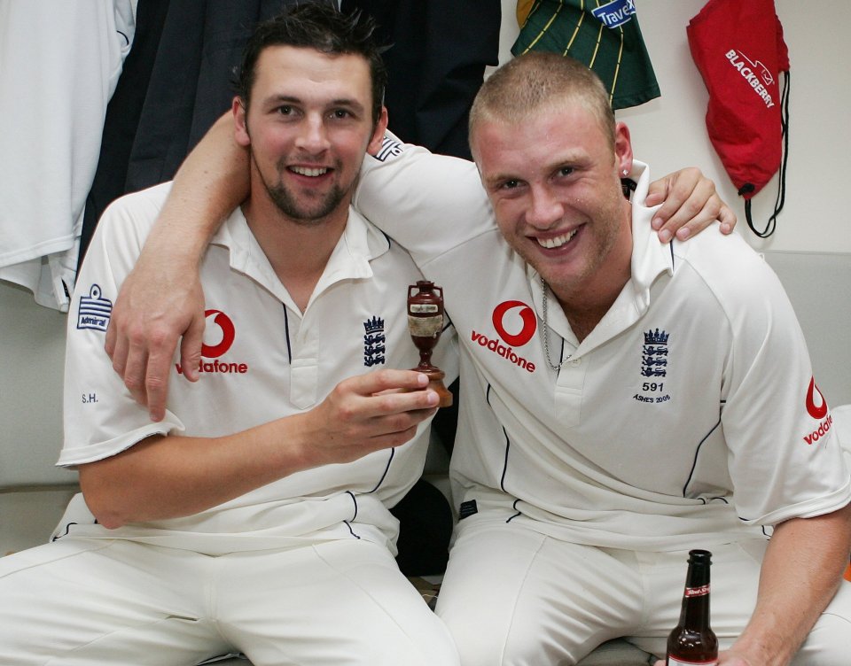 Freddie Flintoff, right, led the celebrations as England finally reclaimed the Ashes