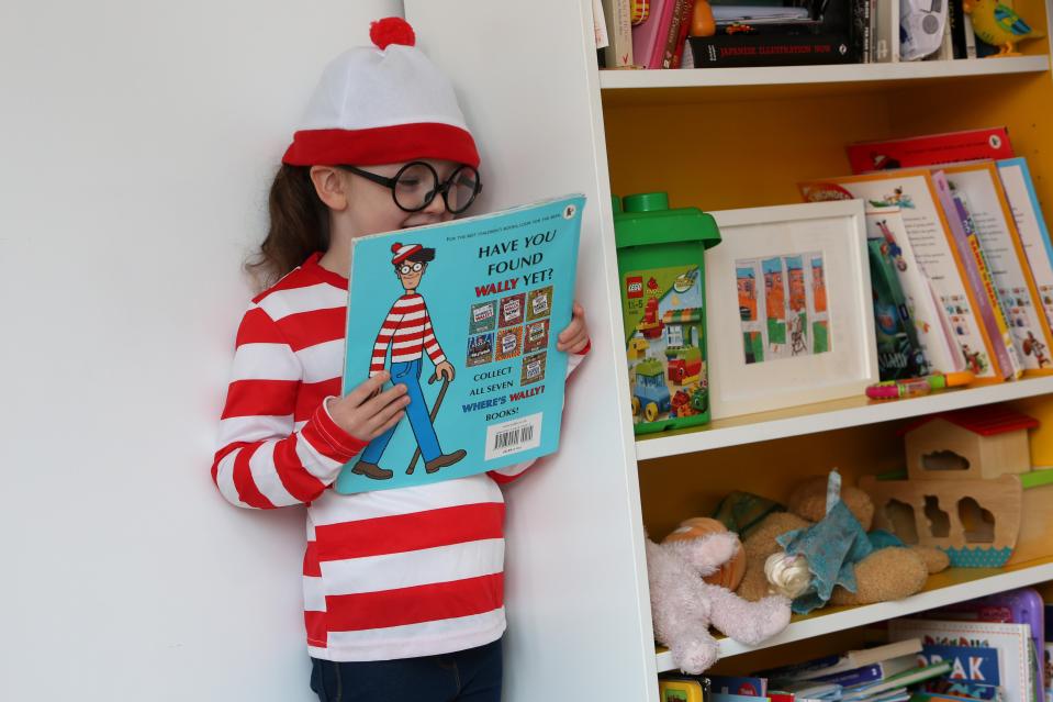 If you can rustle up a red and white striped shirt have your little one go as Where's Wally