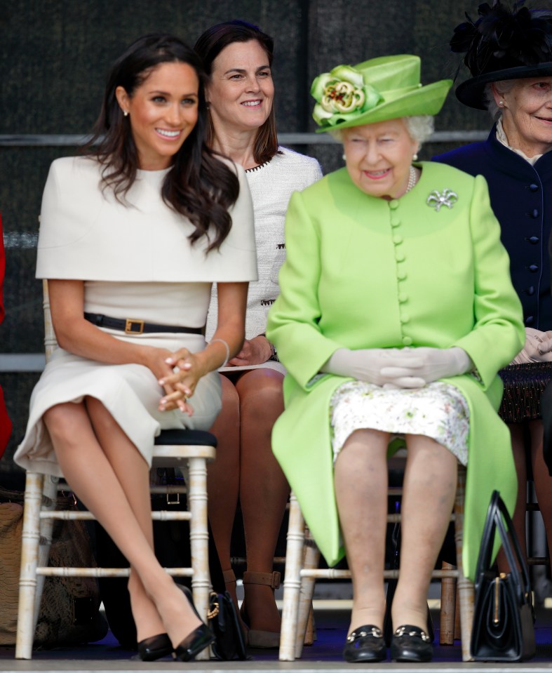 Samantha Cohen is pictured with Meghan Markle and the Queen