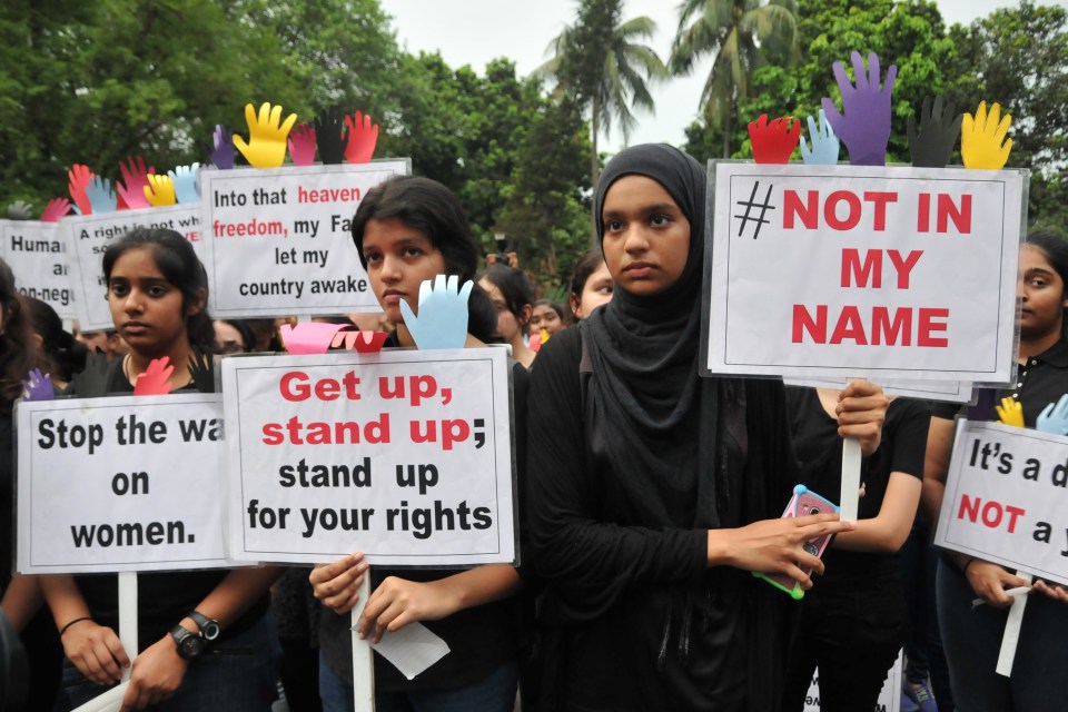 Indian students protest against the rape of an eight-year-old girl child in Kolkata in 2018